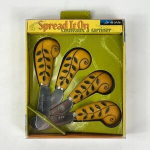 Joie de Vivre Spread It On Leaf Handle Spreader Knife Set 4pc Nature Kitchen NIB